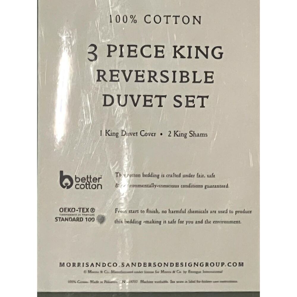 William MORRIS & CO. KING Duvet Cover Set Blue White Reversible COTTON - Picture 10 of 16